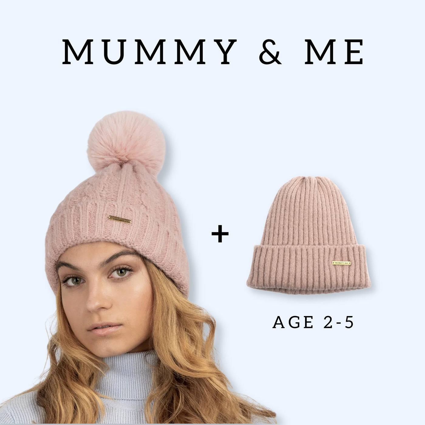 Mummy & Me Satin Lined Beanie Bundle - Soft Pink