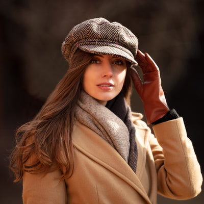 Elena Herringbone Tweed Baker Boy - Bourbon - The Pretty Hat