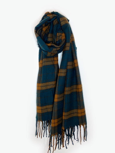 Chelsea Oversized Plaid Scarf - Teal & Rust - The Pretty Hat