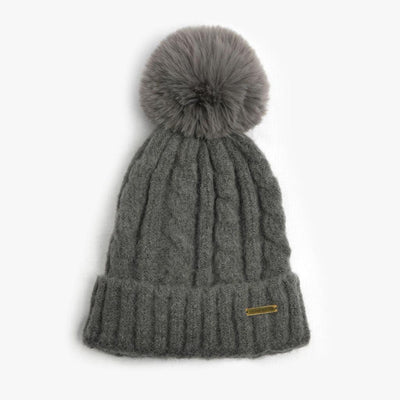 Laura Satin Lined Beanie With Detachable Pom - Grey Marl - The Pretty Hat