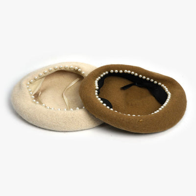 Patricia Pearl Trim Wool Beret - Camel - The Pretty Hat