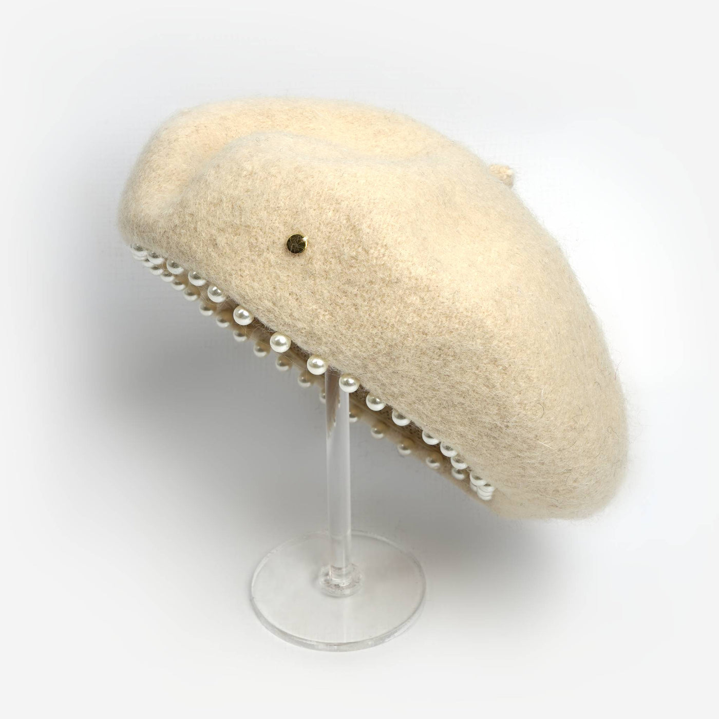 Patricia Pearl Trim Wool Beret - Cream - The Pretty Hat