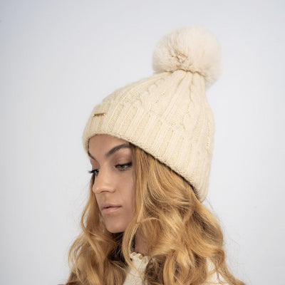 Laura Satin Lined Beanie With Detachable Pom - Cream - The Pretty Hat
