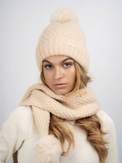 Millie Fleece Lined Beanie & Scarf Set - Cream - The Pretty Hat