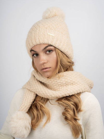 Millie Fleece Lined Beanie & Scarf Set - Cream - The Pretty Hat