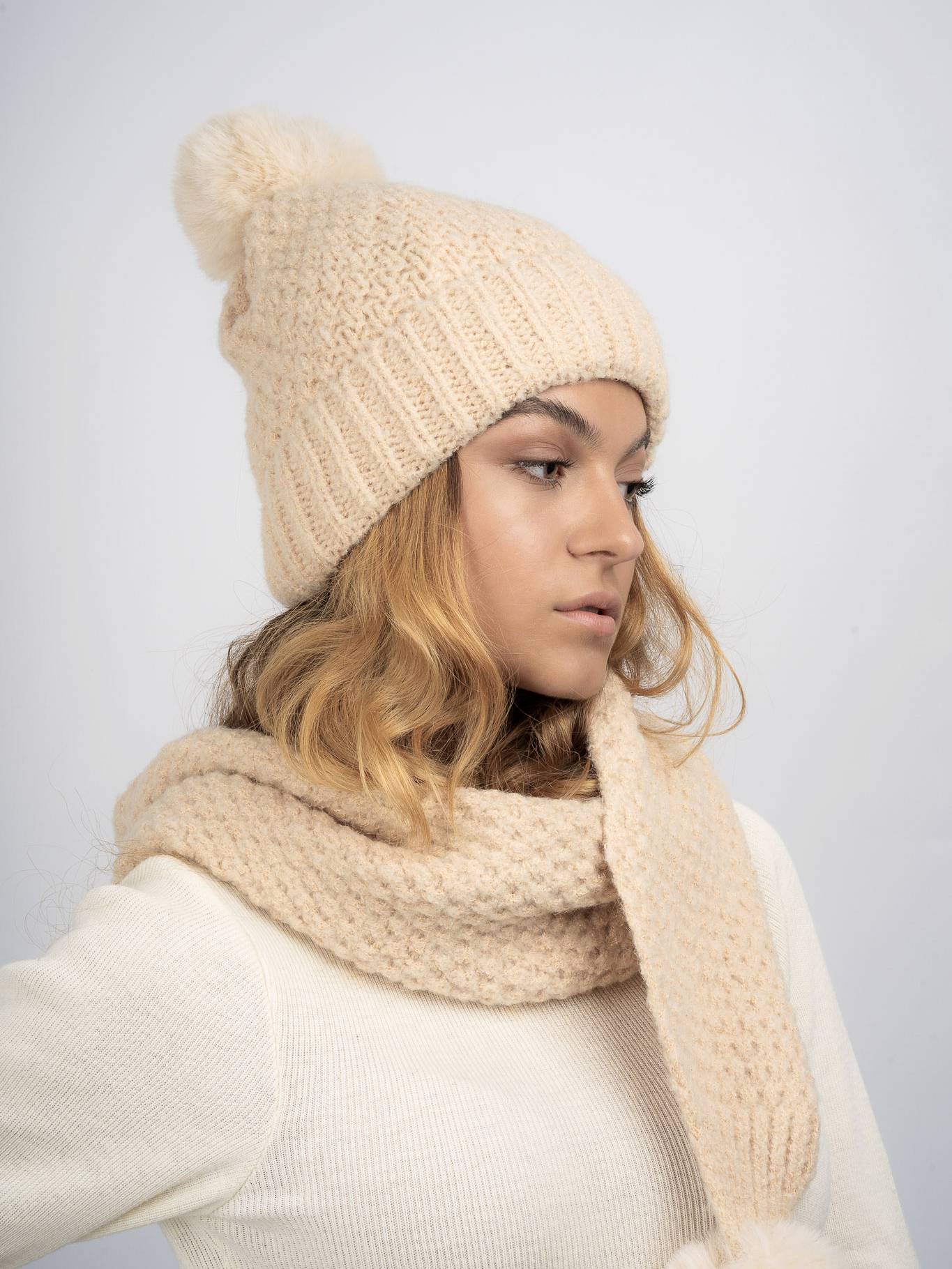 Millie Fleece Lined Beanie & Scarf Set - Cream - The Pretty Hat