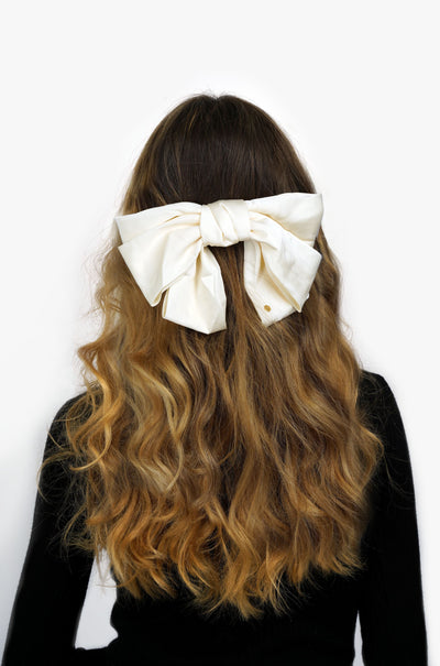 Lottie Oversized Satin Hair Bow - Ivory - The Pretty Hat