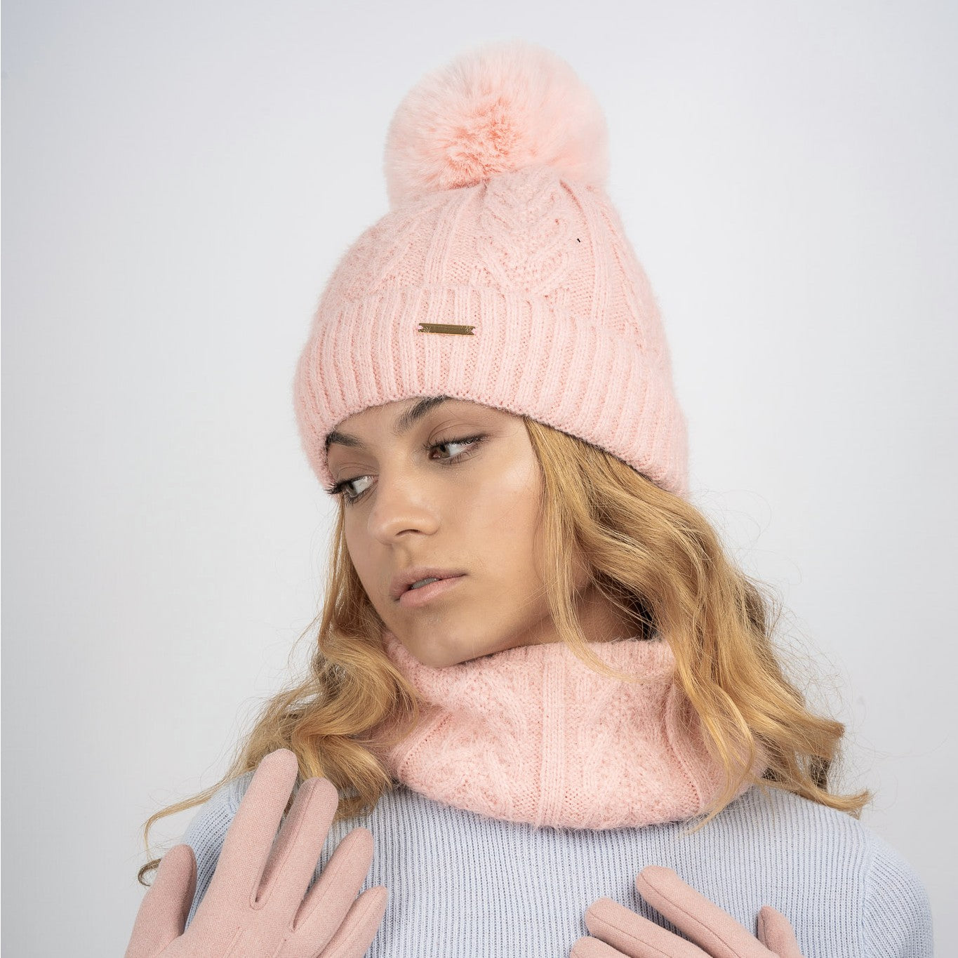 Fifi Fleece Lined Beanie & Snood Set - Baby Pink - The Pretty Hat
