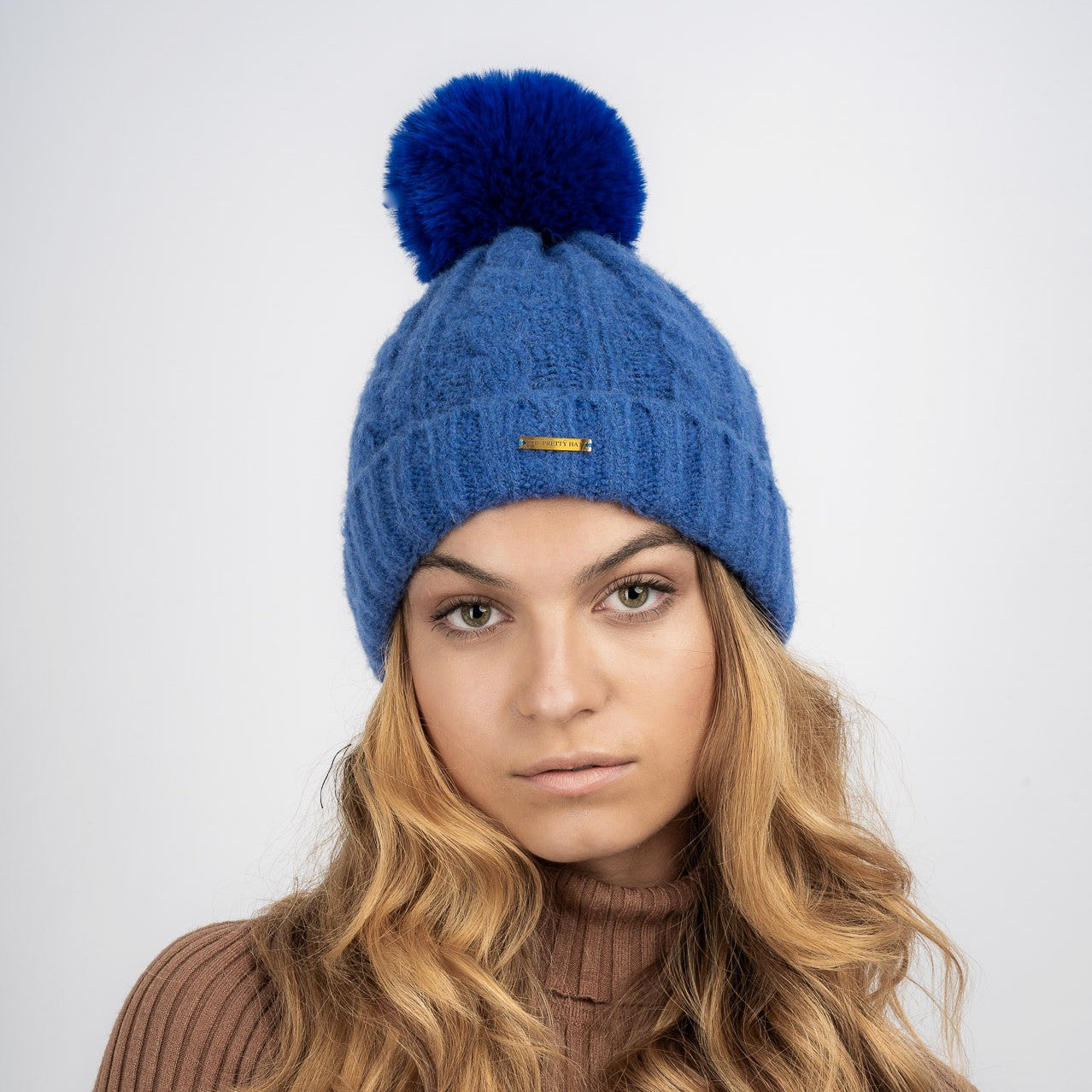 Laura Satin Lined Beanie With Detachable Pom - Royal Blue - The Pretty Hat