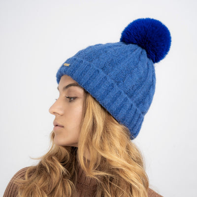 Laura Satin Lined Beanie With Detachable Pom - Royal Blue - The Pretty Hat