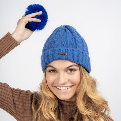 Laura Satin Lined Beanie With Detachable Pom - Royal Blue - The Pretty Hat