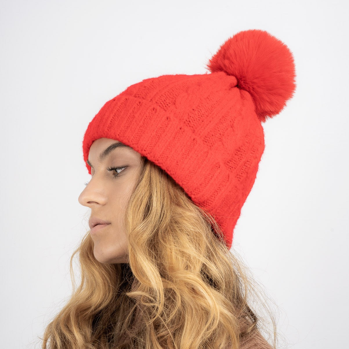 Laura Satin Lined Beanie With Detachable Pom - Bright Red - The Pretty Hat