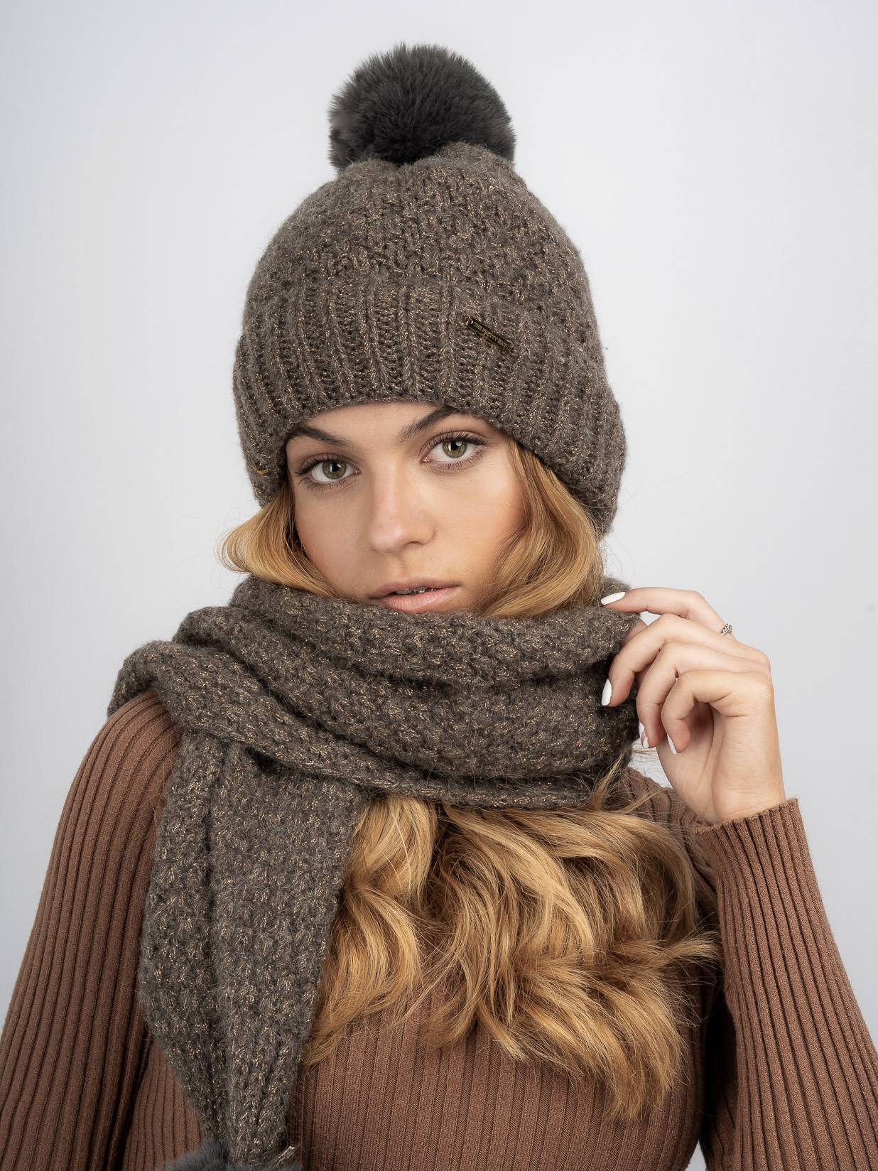 Millie Fleece Lined Beanie & Scarf Set - Pewter - The Pretty Hat