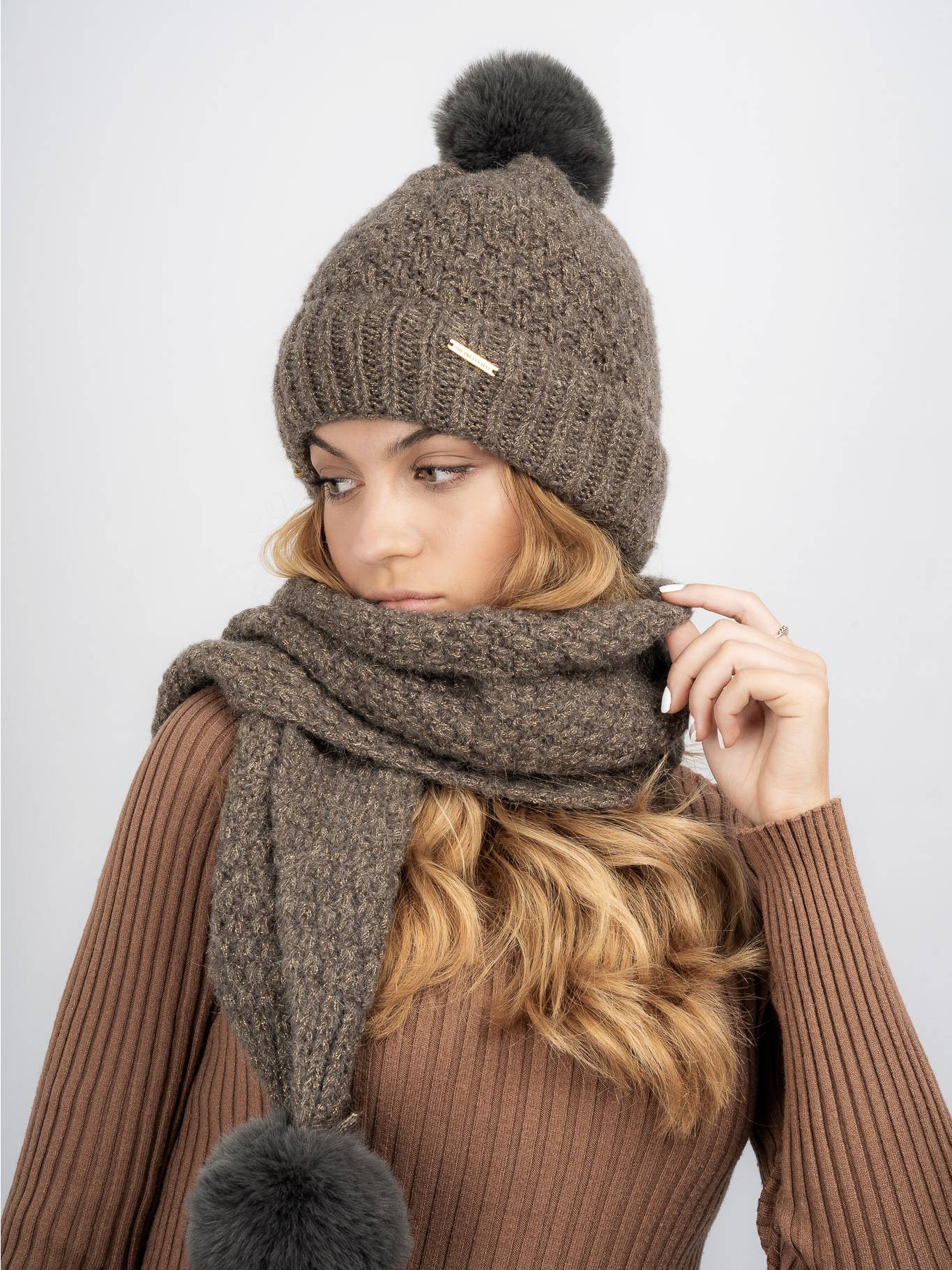 Millie Fleece Lined Beanie & Scarf Set - Pewter - The Pretty Hat