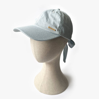 Sophie Satin Lined Bow Back Cap - Bleach Denim - The Pretty Hat