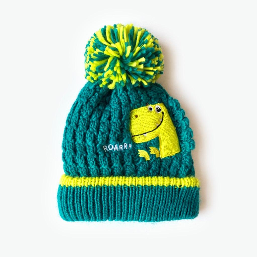 Bertie Embroidered Dino Kids Beanie - Green (Age 3-6) - The Pretty Hat
