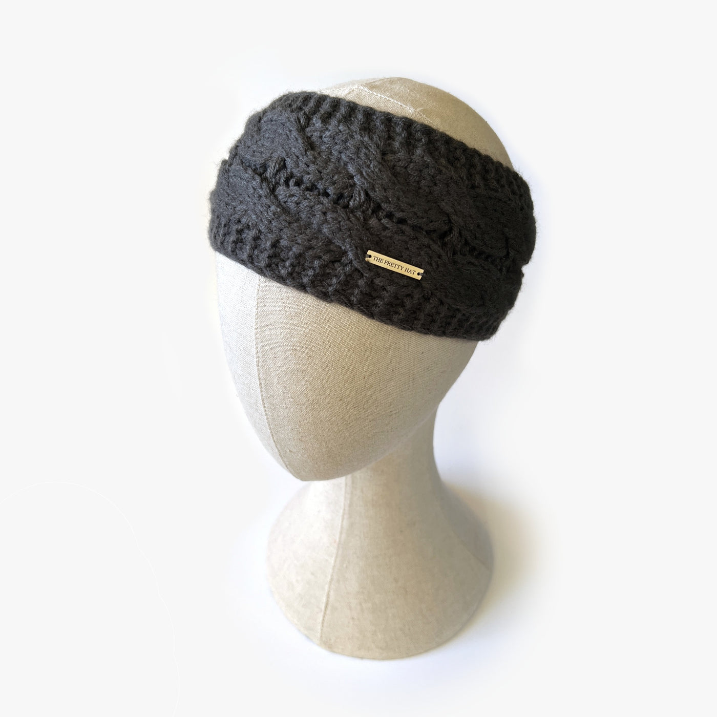 Fleece Lined Cable Knit Headband - Dark Grey