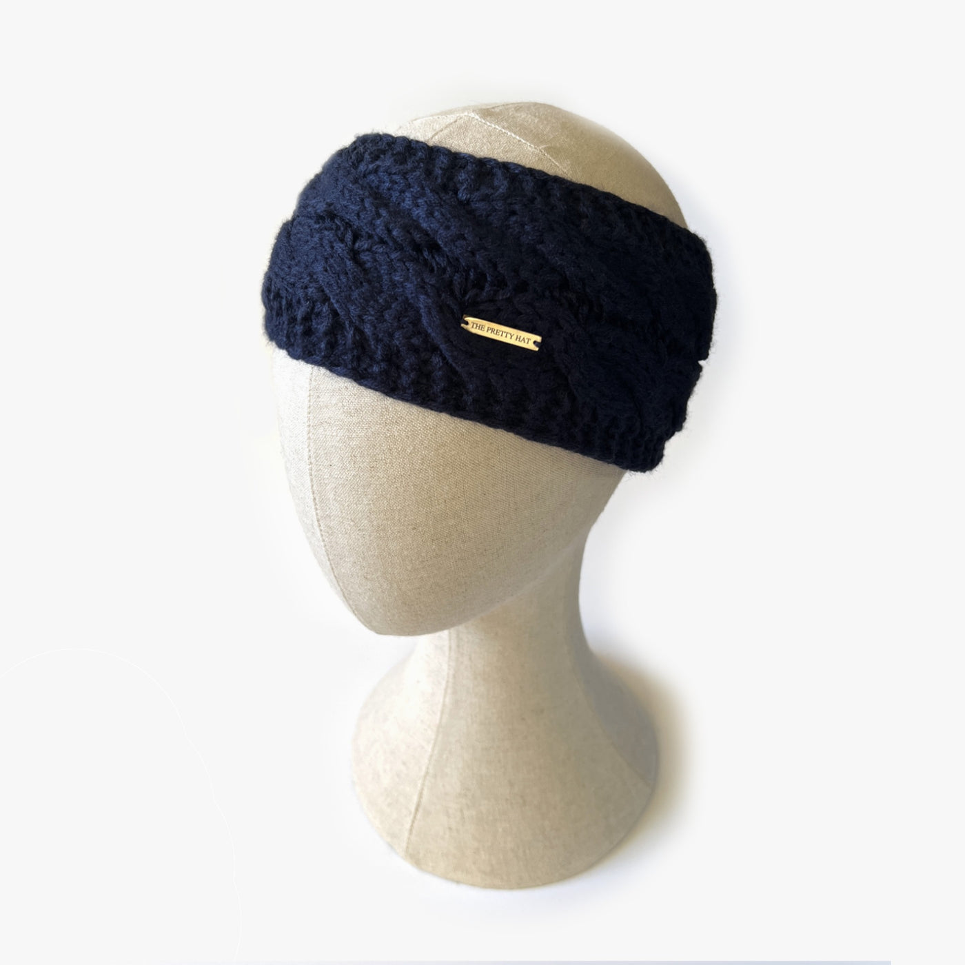 Fleece Lined Cable Knit Headband - Navy