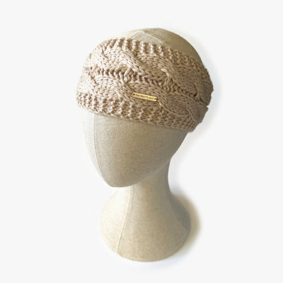 Fleece Lined Cable Knit Headband - Oatmeal Beige