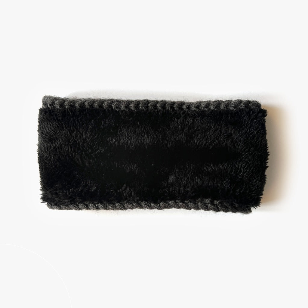 Fleece Lined Cable Knit Headband - Dark Grey