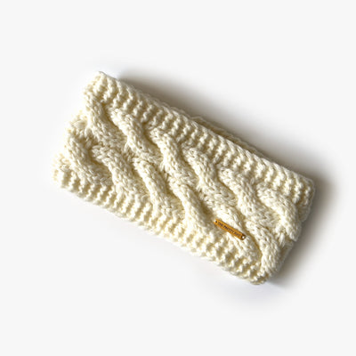 Fleece Lined Cable Knit Headband - Alpine White