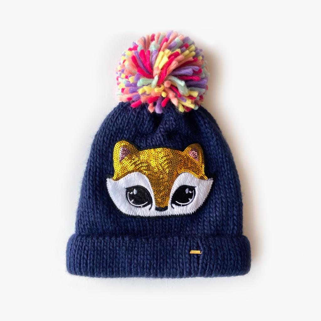 Poppy Sequinned Fox Kids Beanie - Navy (Age 6-12) - The Pretty Hat