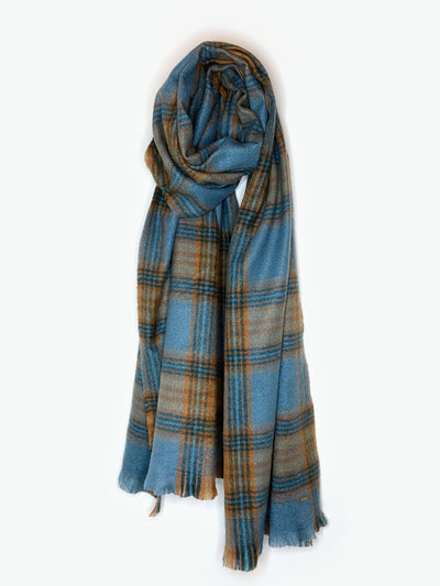 Henley Super-Soft Plaid Scarf - Blue & Tan - The Pretty Hat