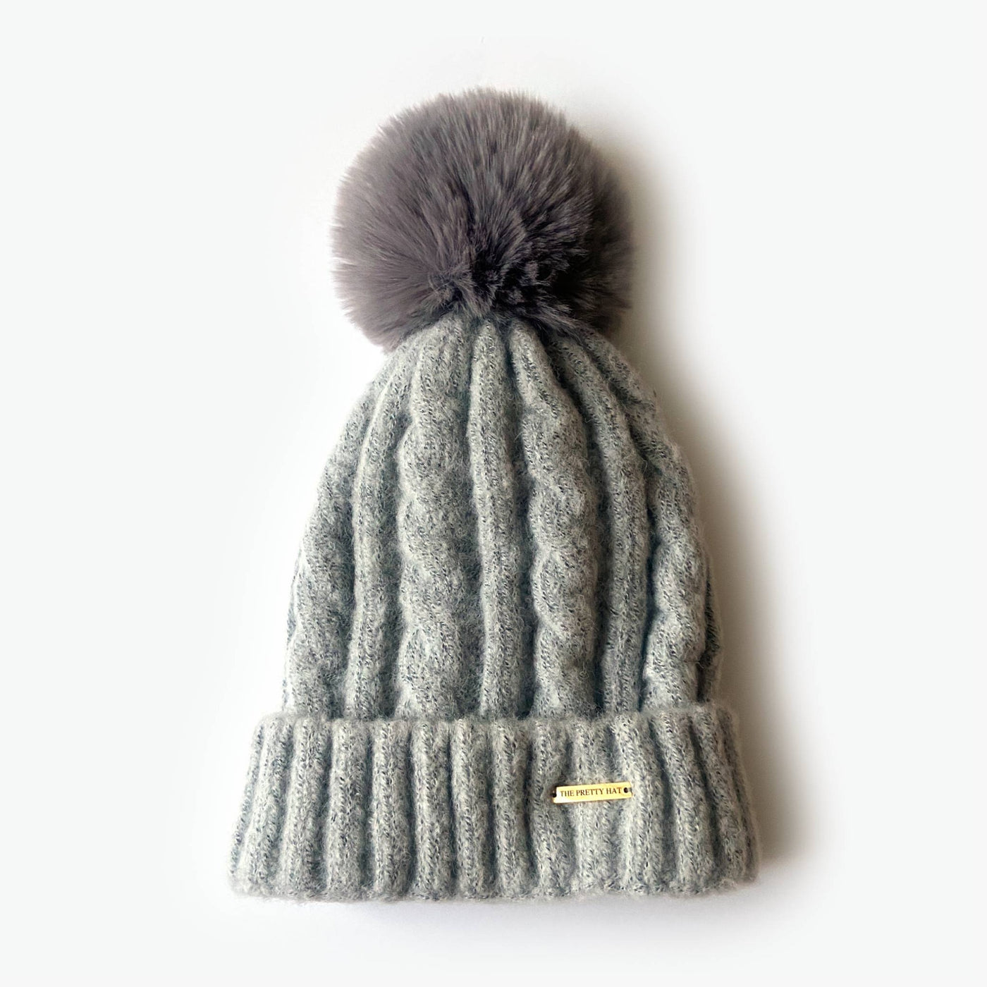 Laura Satin Lined Beanie With Detachable Pom - Ice Grey - The Pretty Hat