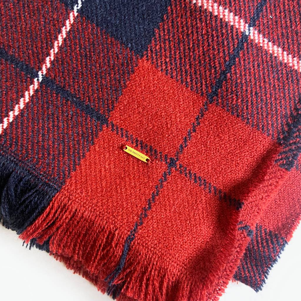 Kensington Oversized Plaid Scarf - Red & Navy - The Pretty Hat