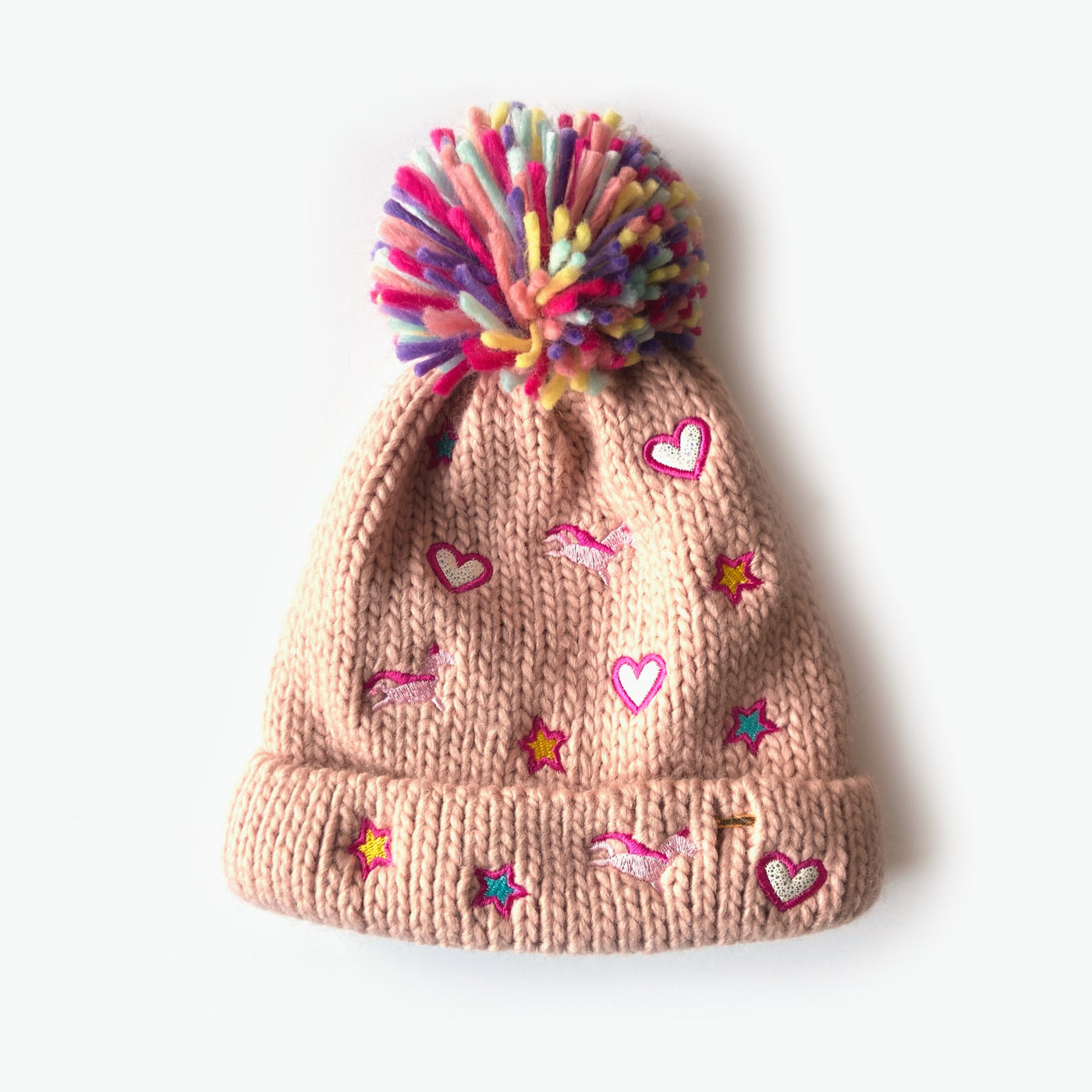 Harriet Embroidered Hearts Kids Beanie - Peach (Age 3-6) - The Pretty Hat