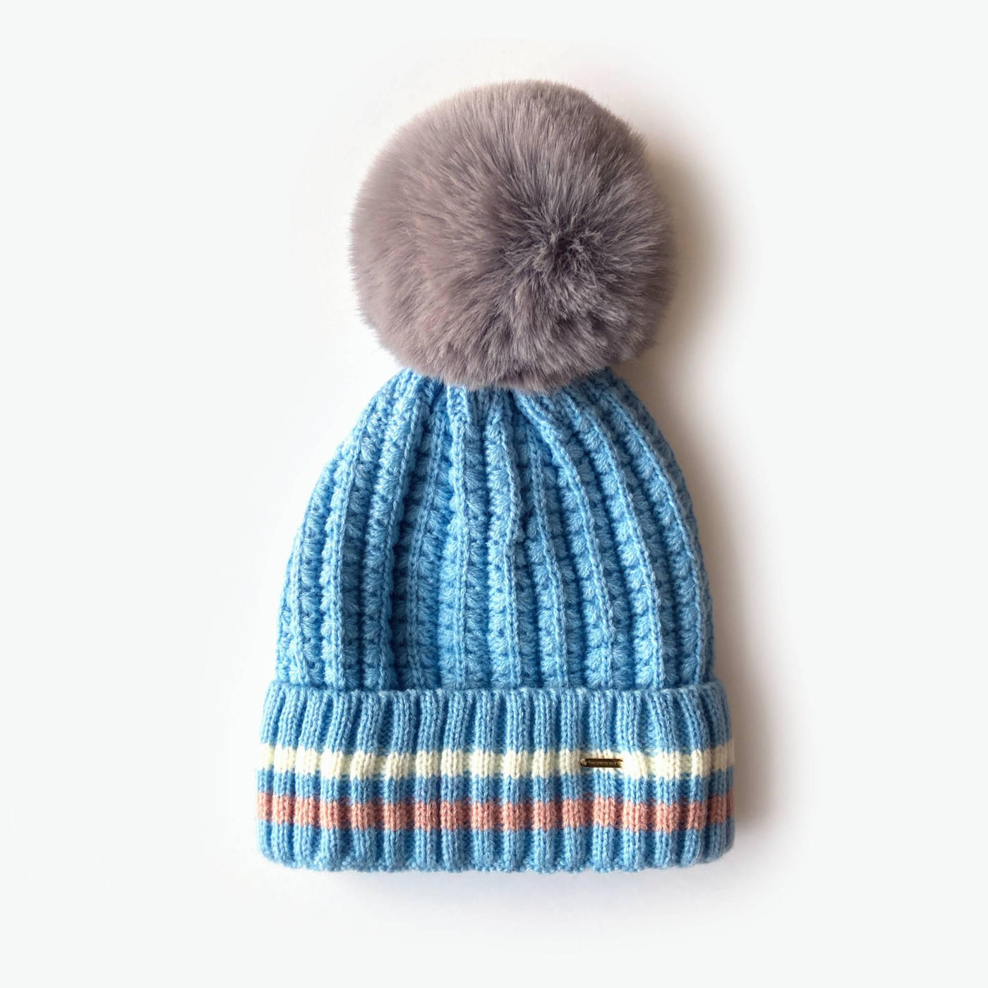 Charlie Fleece Lined Kids Beanie with Oversized Pom - Blue (Age 6-12) - The Pretty Hat
