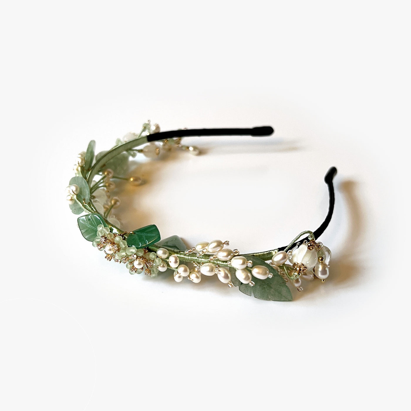 Lily of the Valley Freshwater Pearl and Jade Headband - The Pretty Hat