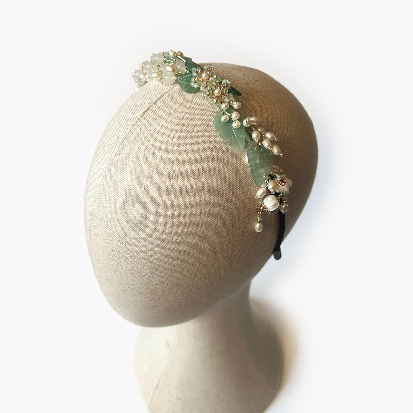 Lily of the Valley Freshwater Pearl and Jade Headband - The Pretty Hat