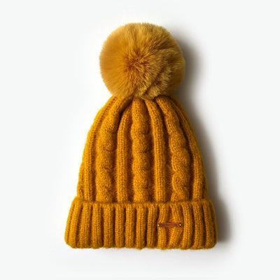 Laura Satin Lined Beanie With Detachable Pom - Spiced Mustard - The Pretty Hat