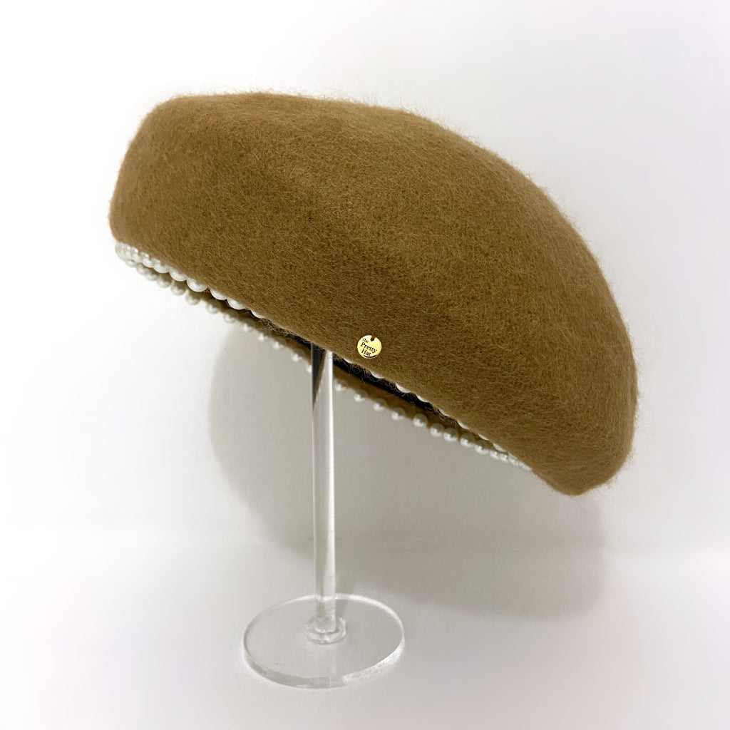 Patricia Pearl Trim Wool Beret - Camel - The Pretty Hat