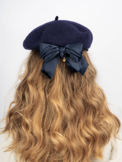 Phoebe Bow Back Beret - Navy - The Pretty Hat