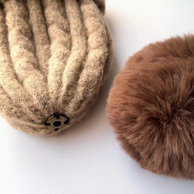 Laura Satin Lined Beanie With Detachable Pom - Tiramisu - The Pretty Hat