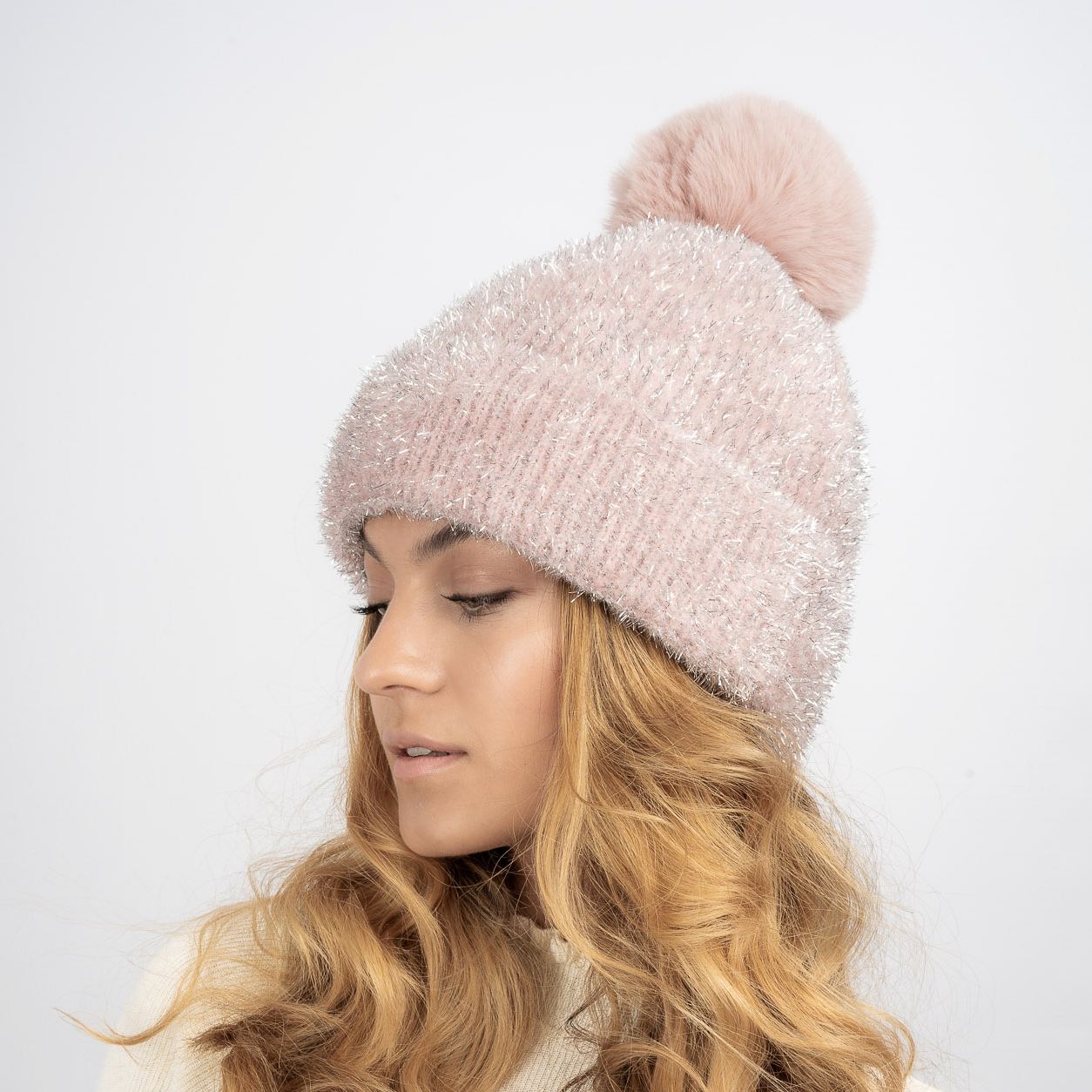 Freya Fluffy Glitter Fleece Lined Beanie - Pink - The Pretty Hat