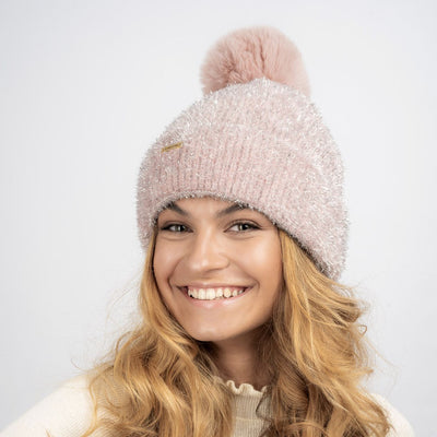 Freya Fluffy Glitter Fleece Lined Beanie - Pink - The Pretty Hat
