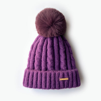 Laura Satin Lined Beanie With Detachable Pom - Amethyst Purple - The Pretty Hat