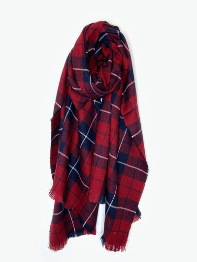 Kensington Oversized Plaid Scarf - Red & Navy - The Pretty Hat