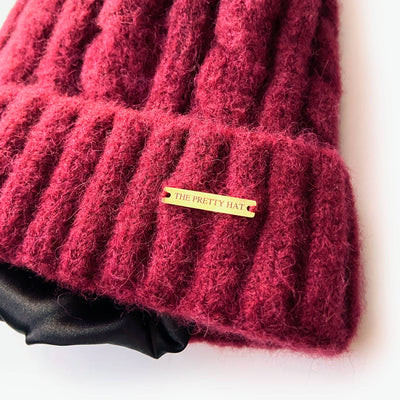 Laura Satin Lined Beanie With Detachable Pom - Ruby Red - The Pretty Hat