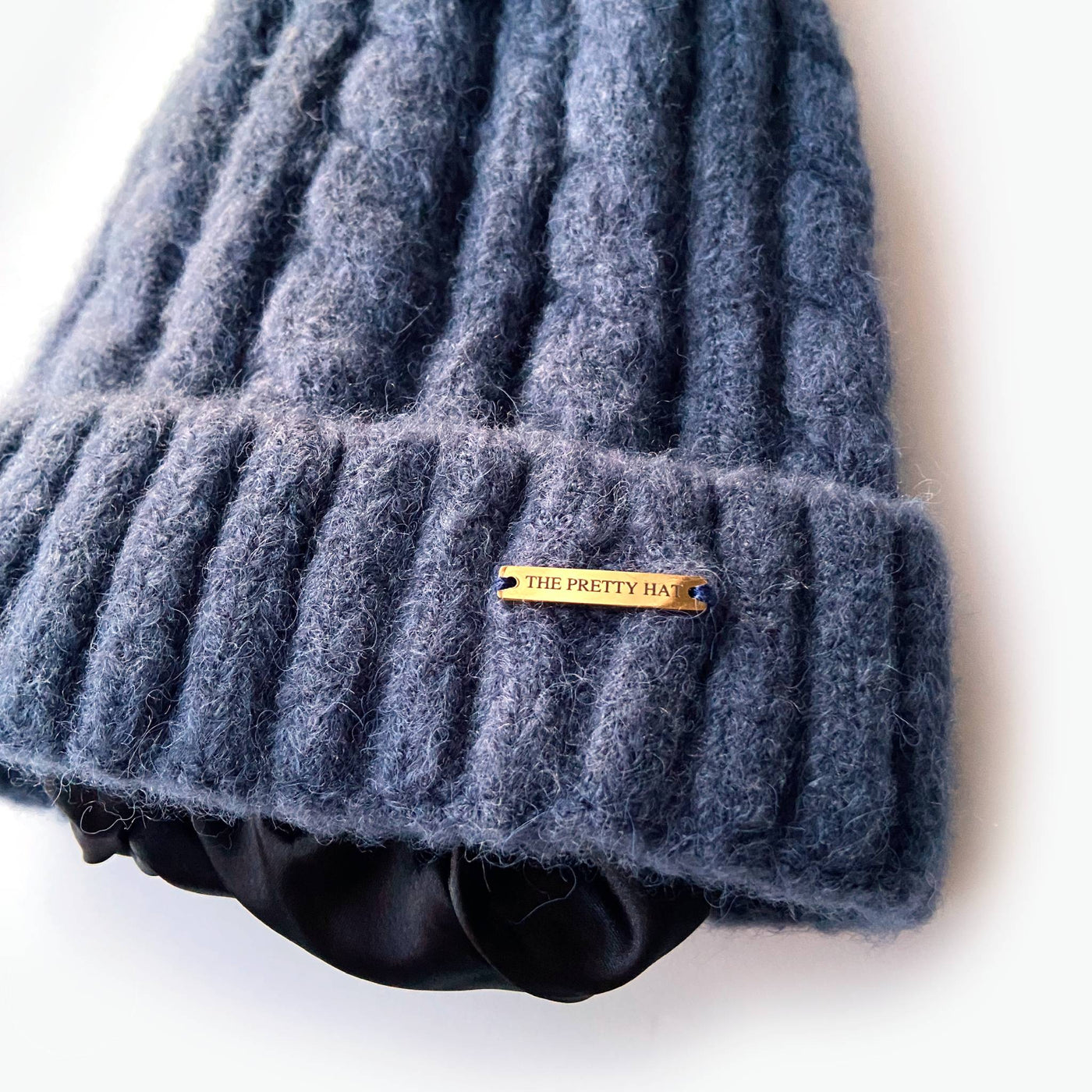 Laura Satin Lined Beanie With Detachable Pom - Sapphire Blue - The Pretty Hat