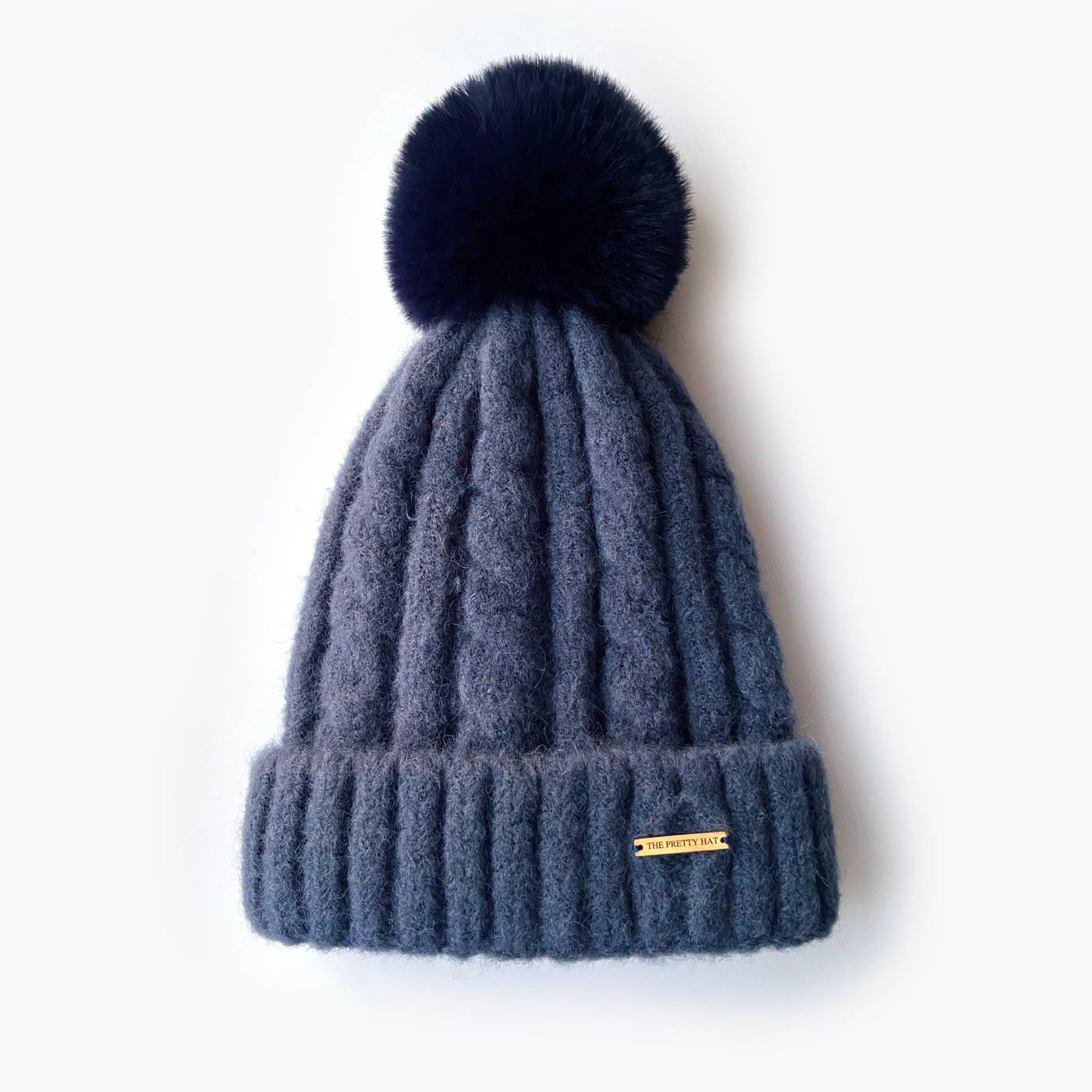 Laura Satin Lined Beanie With Detachable Pom - Sapphire Blue - The Pretty Hat