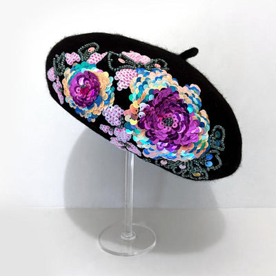 Aman Sequinned Beret - Black - The Pretty Hat