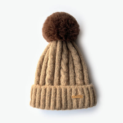 Laura Satin Lined Beanie With Detachable Pom - Tiramisu - The Pretty Hat