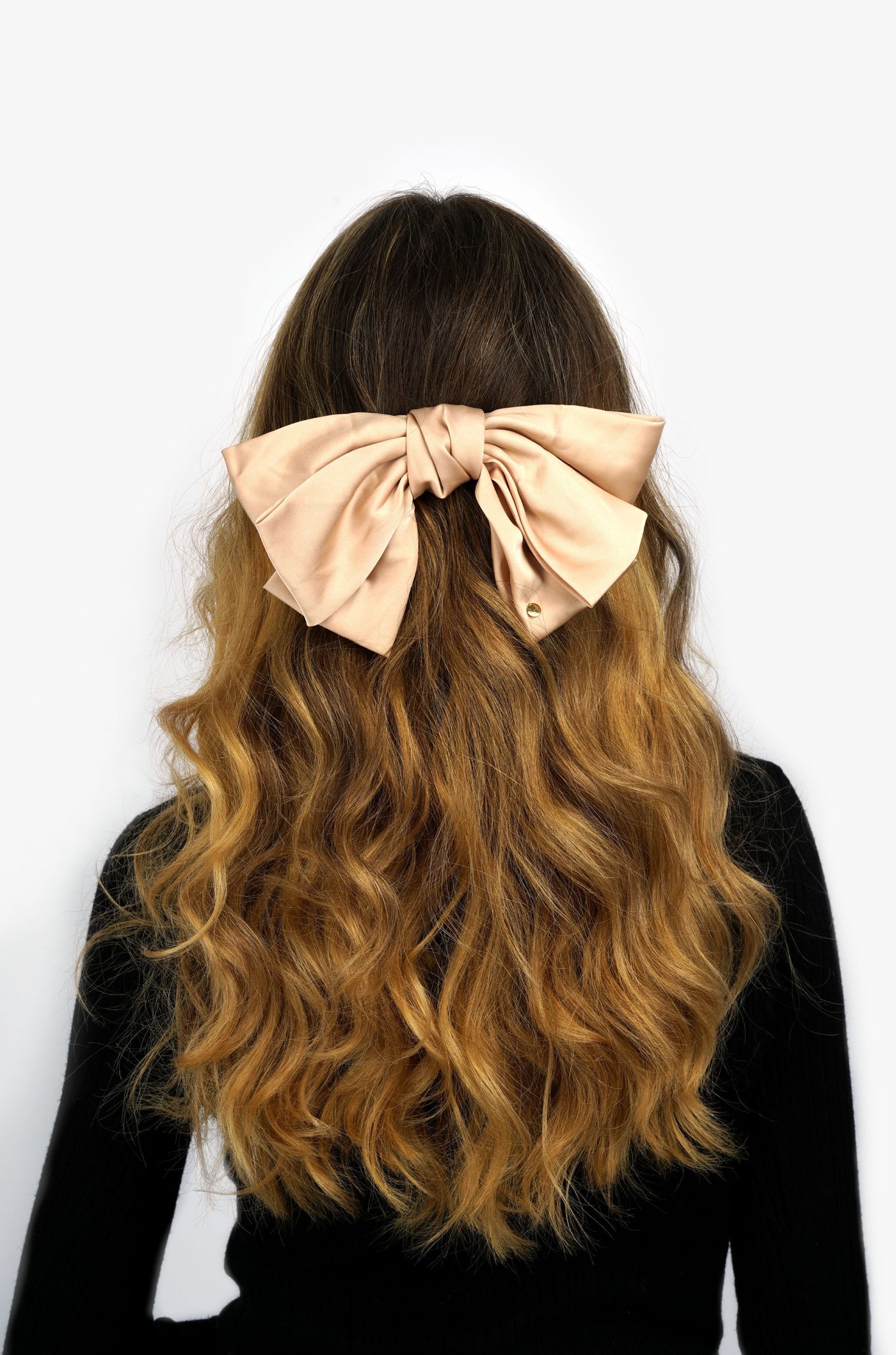 Lottie Oversized Satin Hair Bow - Champagne - The Pretty Hat